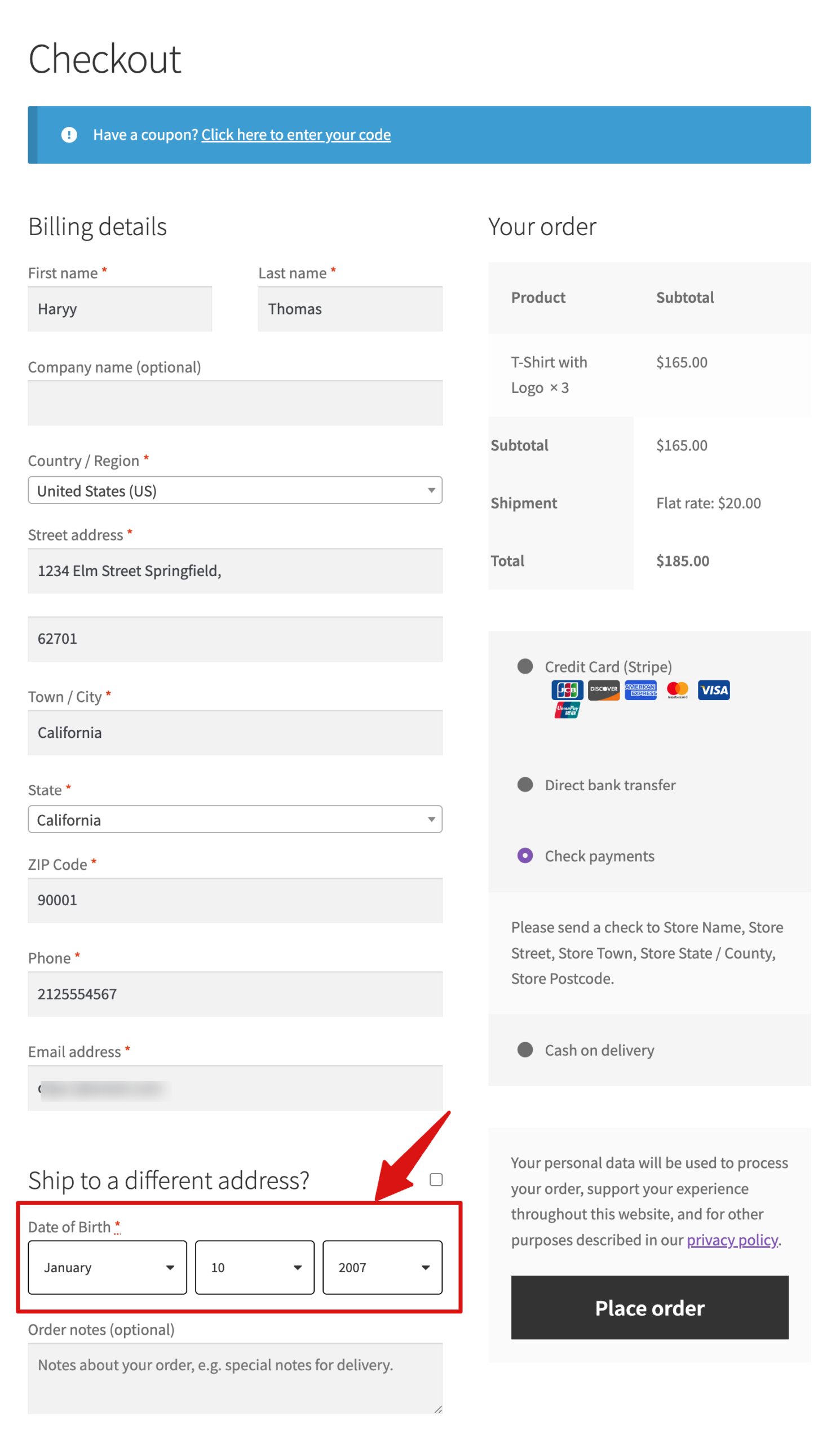 Collect birthdate at WooCommerce default checkout