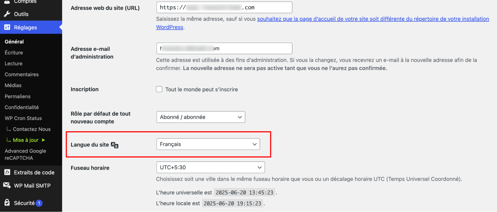 Wordpress default langugae