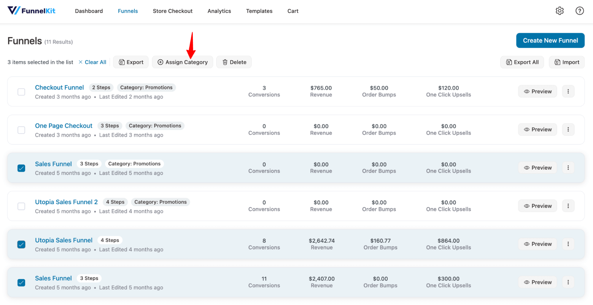 assign bulk categories to funnel