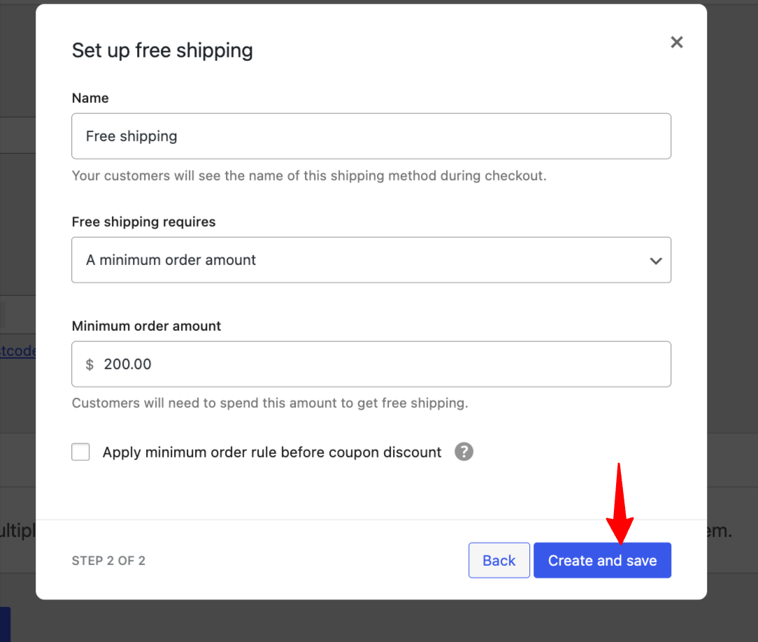 create and save free shipping