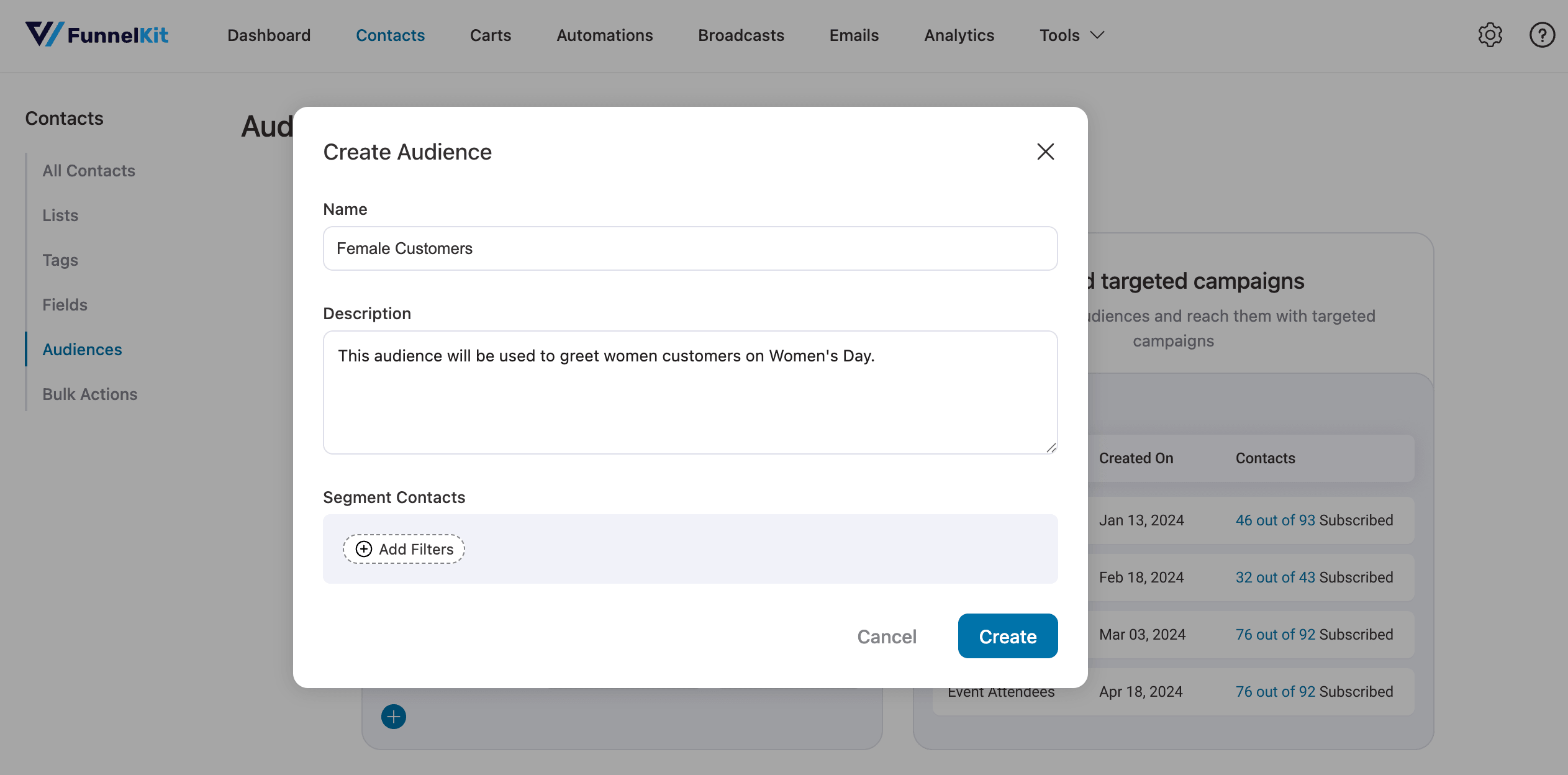 create audience based on gender
