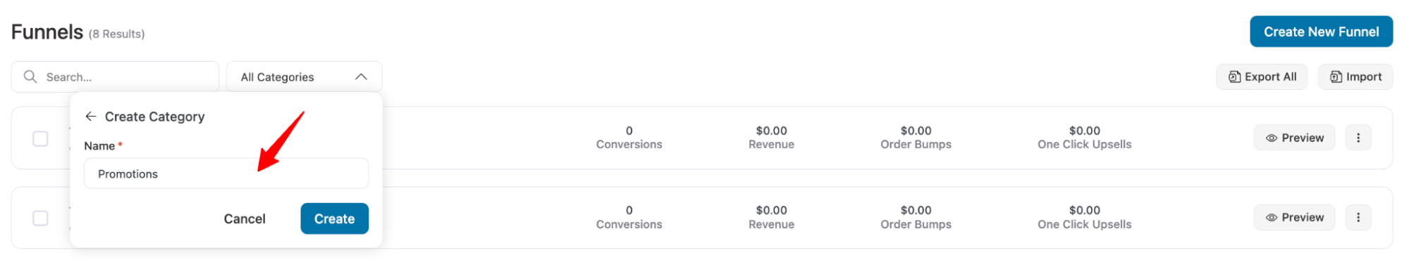 create category for funnels