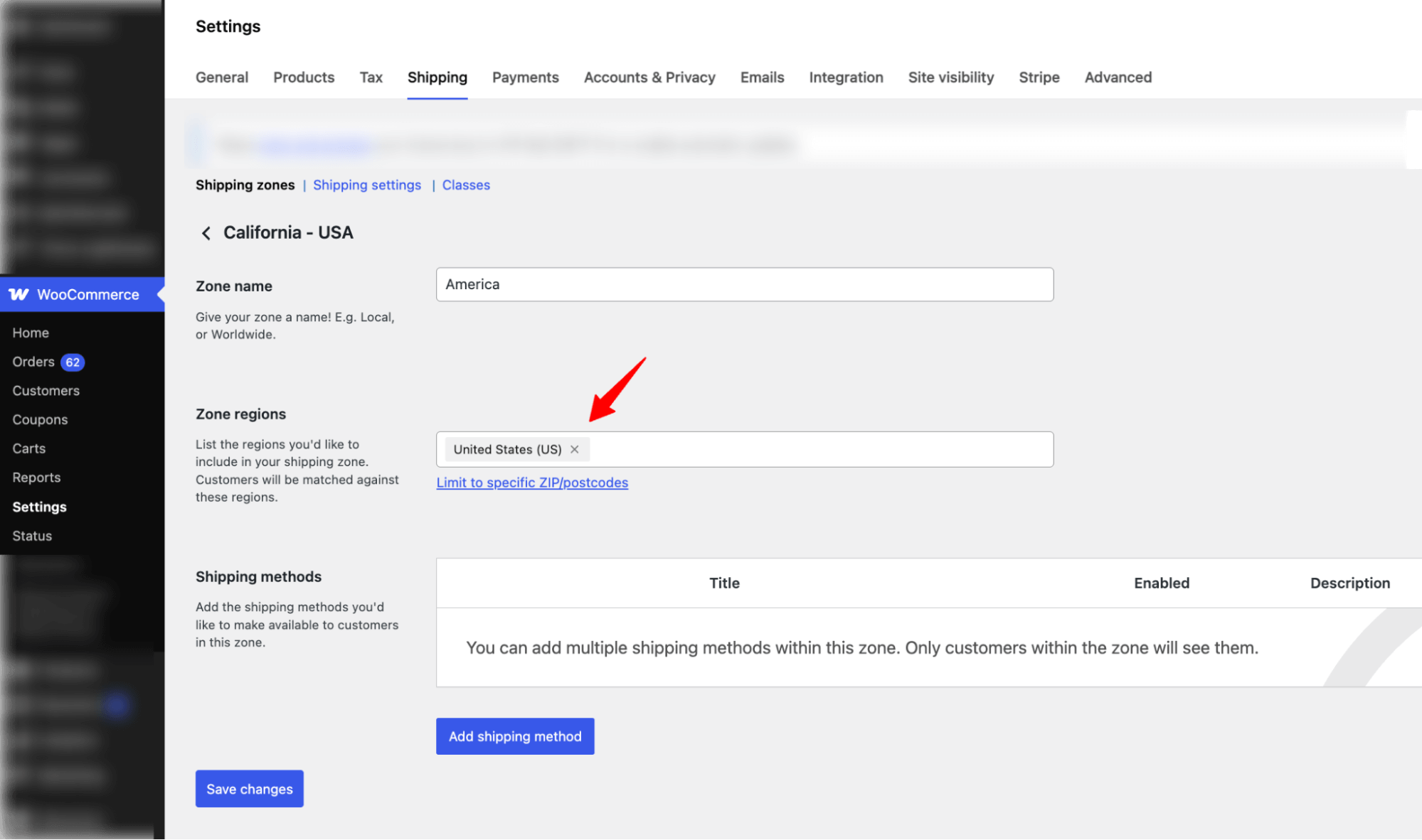 create new shipping zone