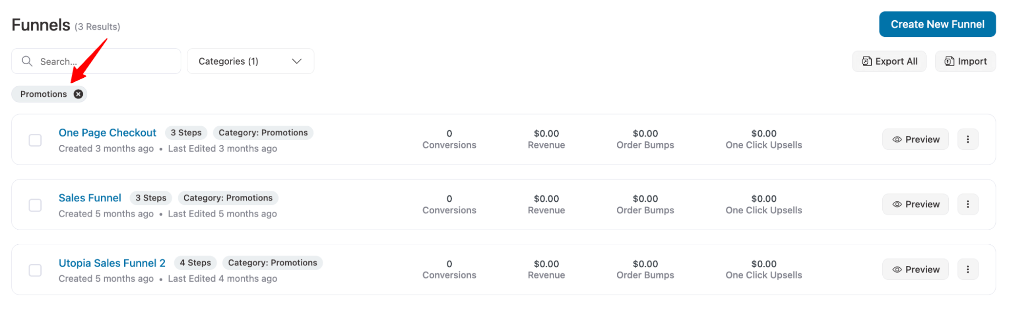 filer funnels by category