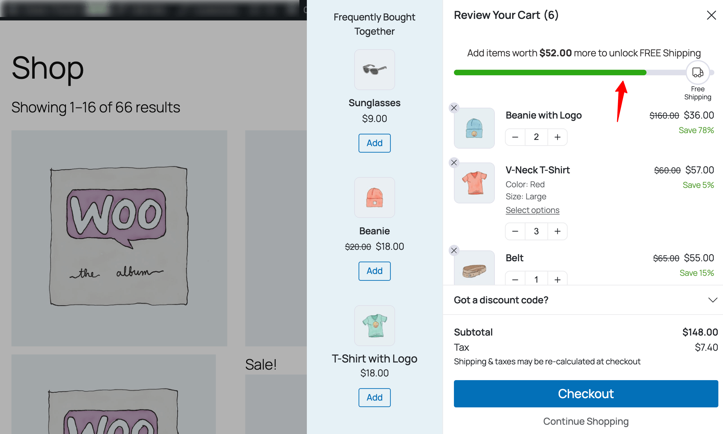 free shipping dynamic progress bar