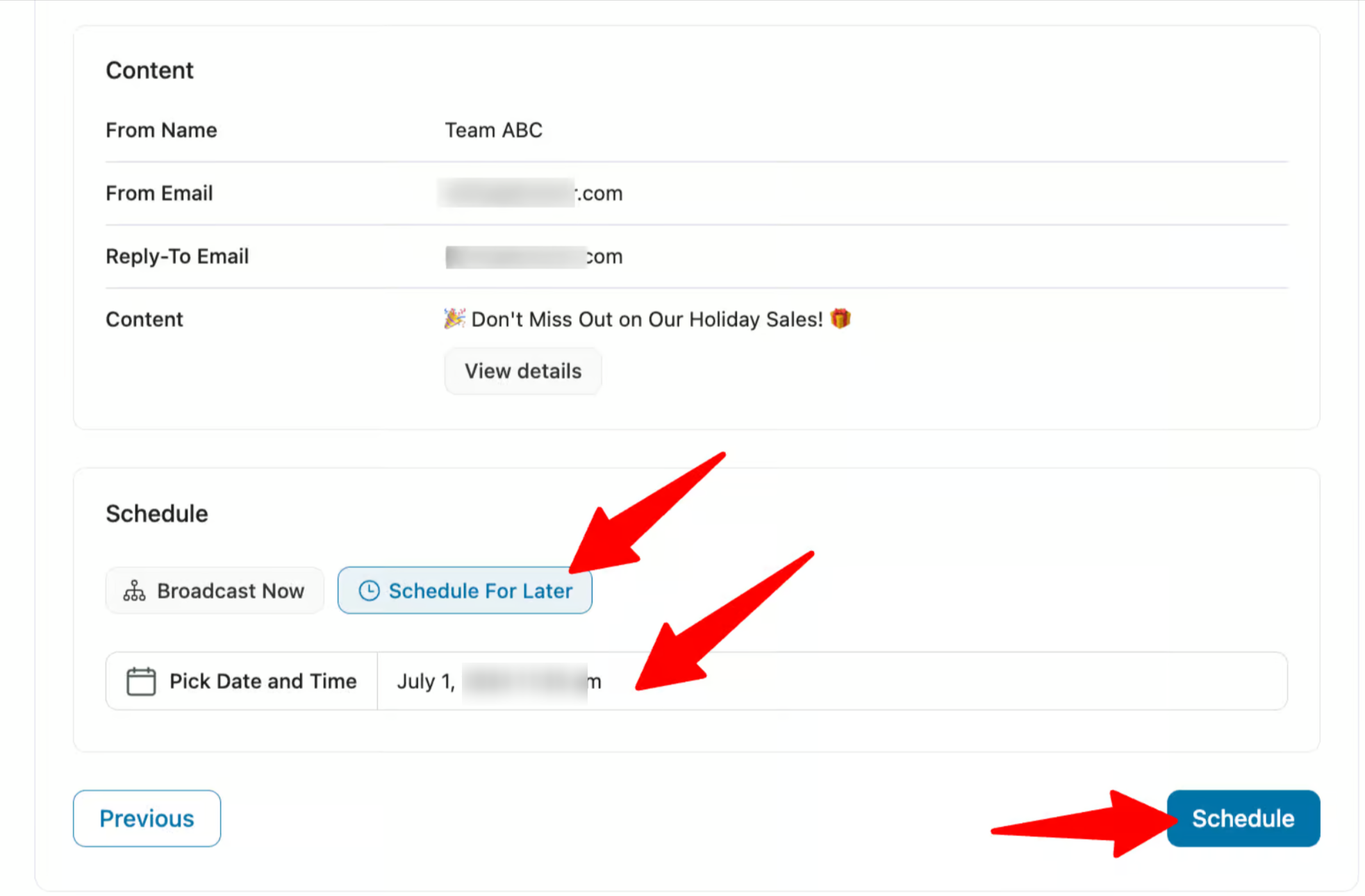 how to schedule broadcast campaign