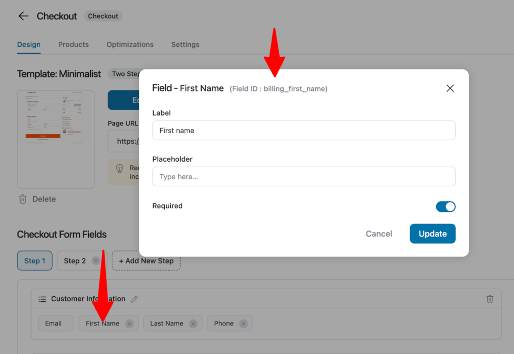 Copy the necessary data field name
