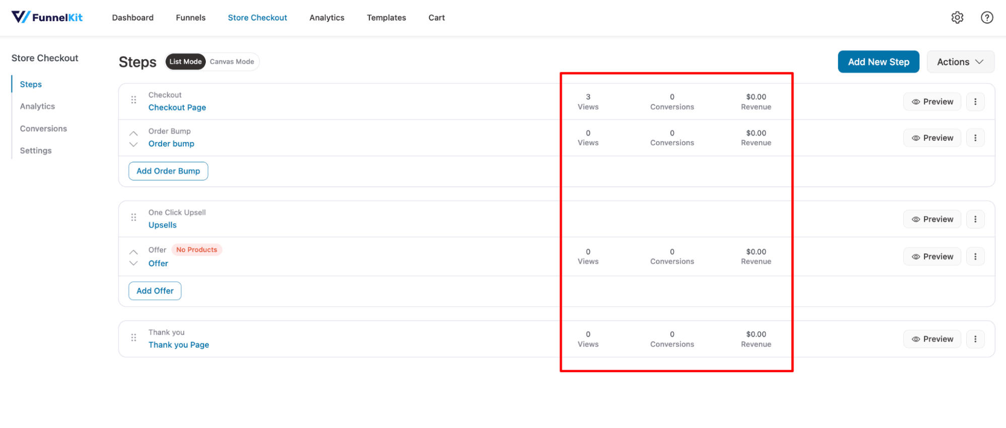 inline analytics for store checkout