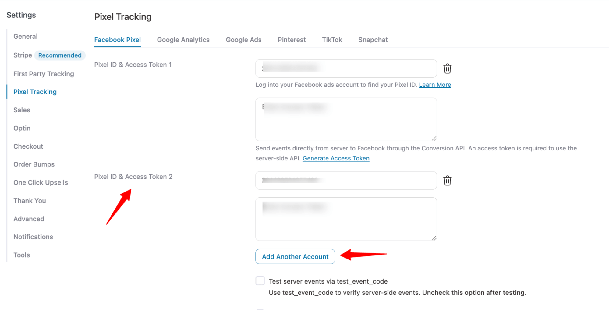 multiple pixel id settings