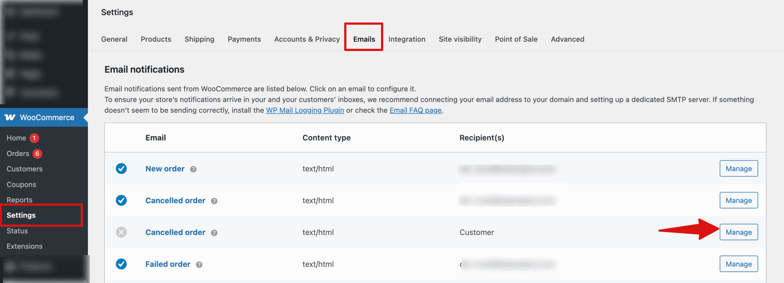 navigate to cancelled order email for customers