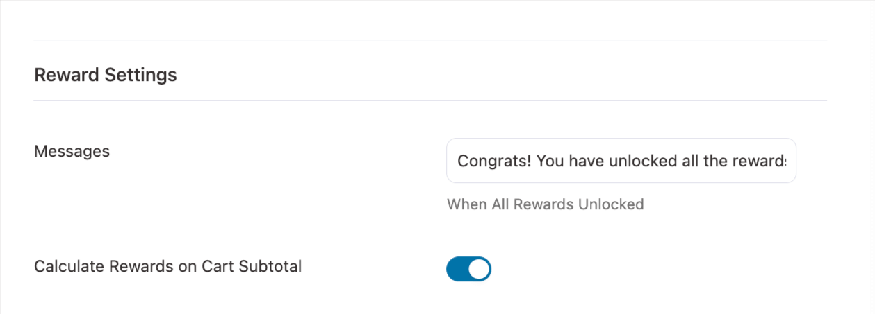 reward settings and calculation