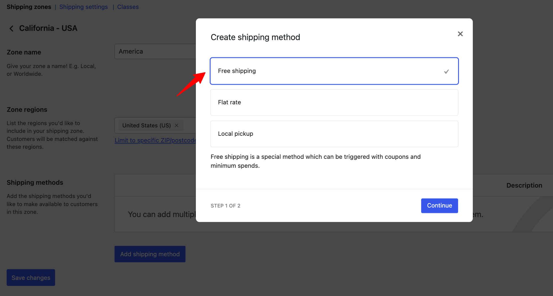 select shipping method as free shipping