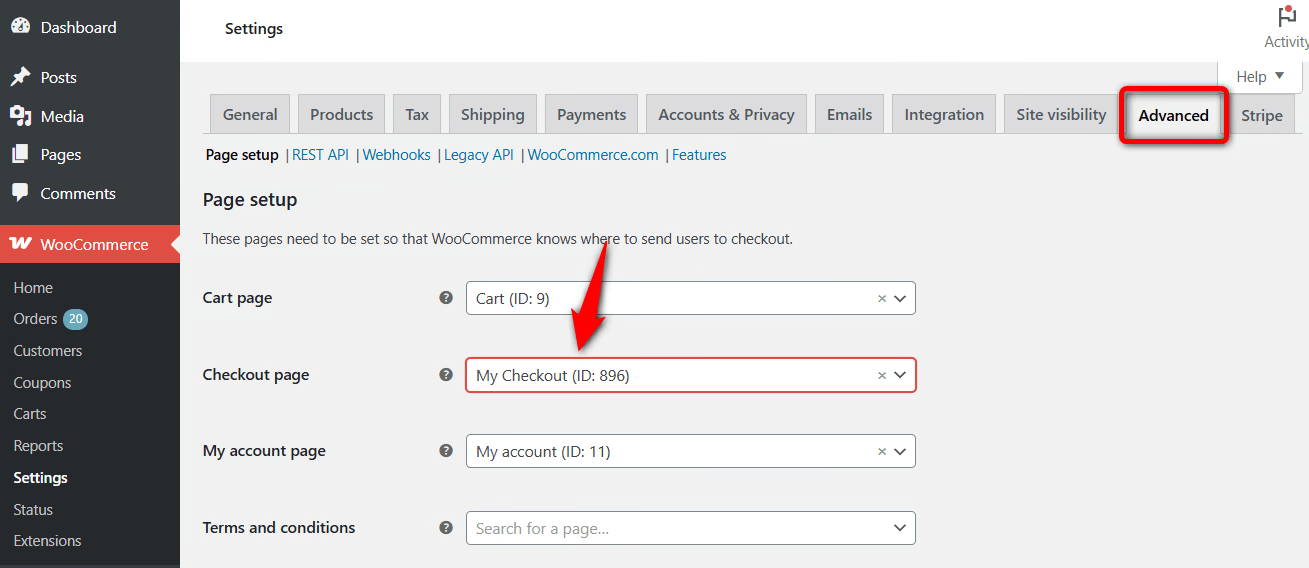 set checkout page