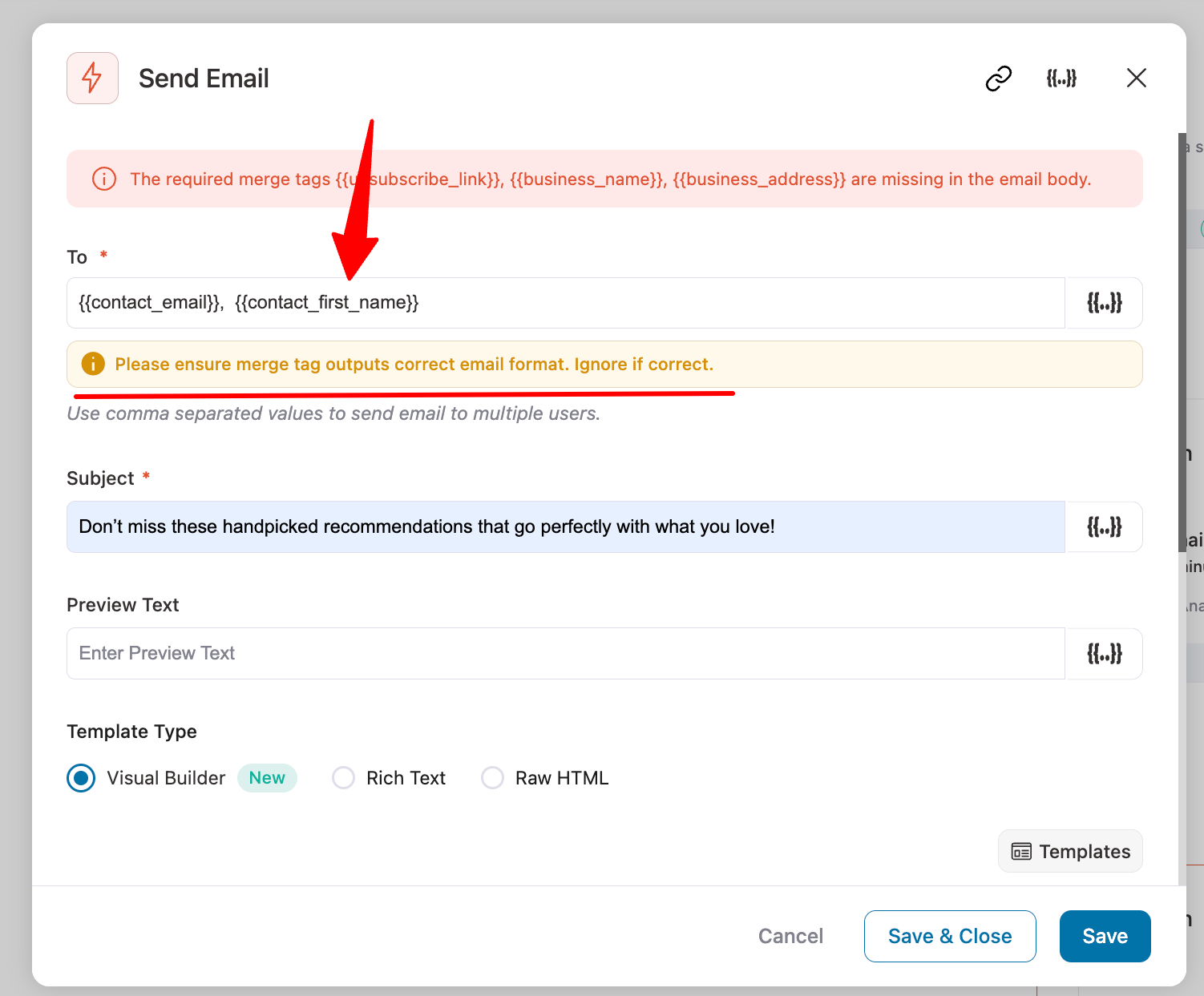 validate to field