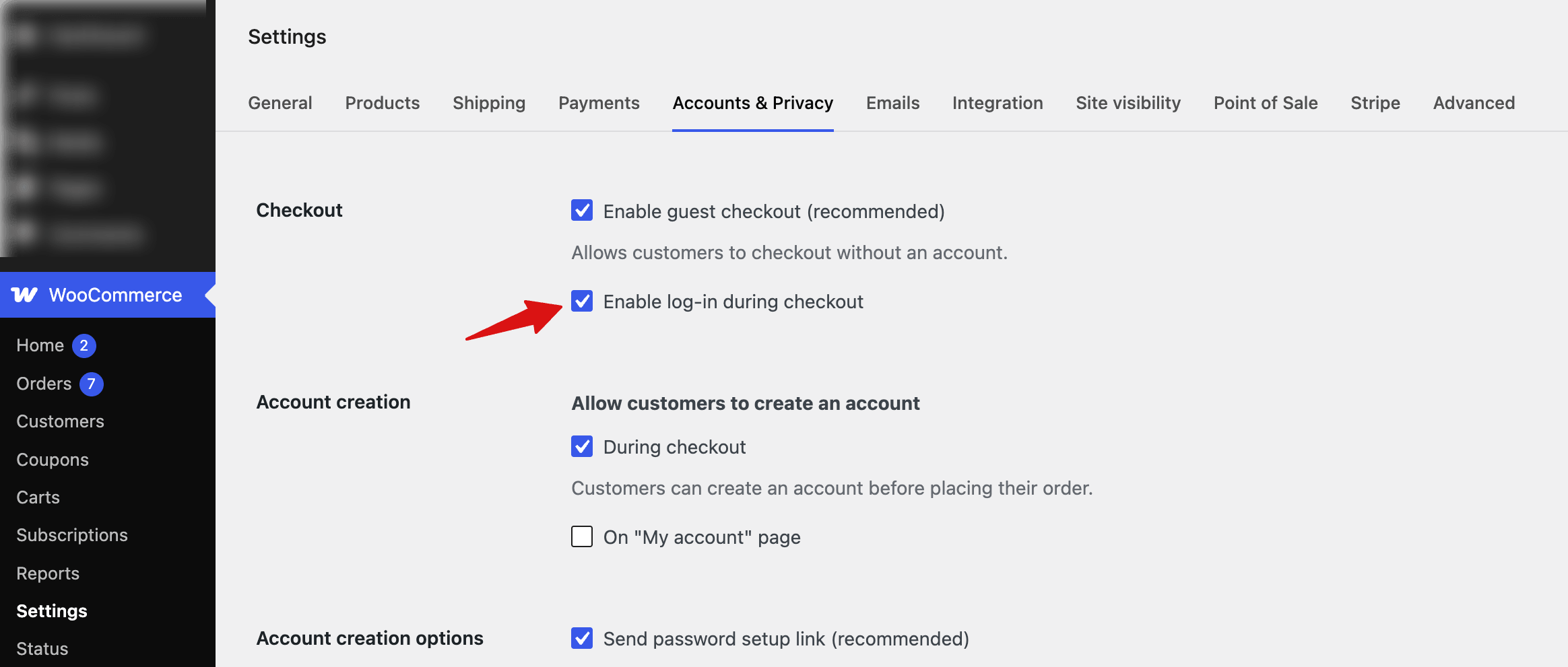 accounts-privacy-settings-woocommerce-customer-login-option