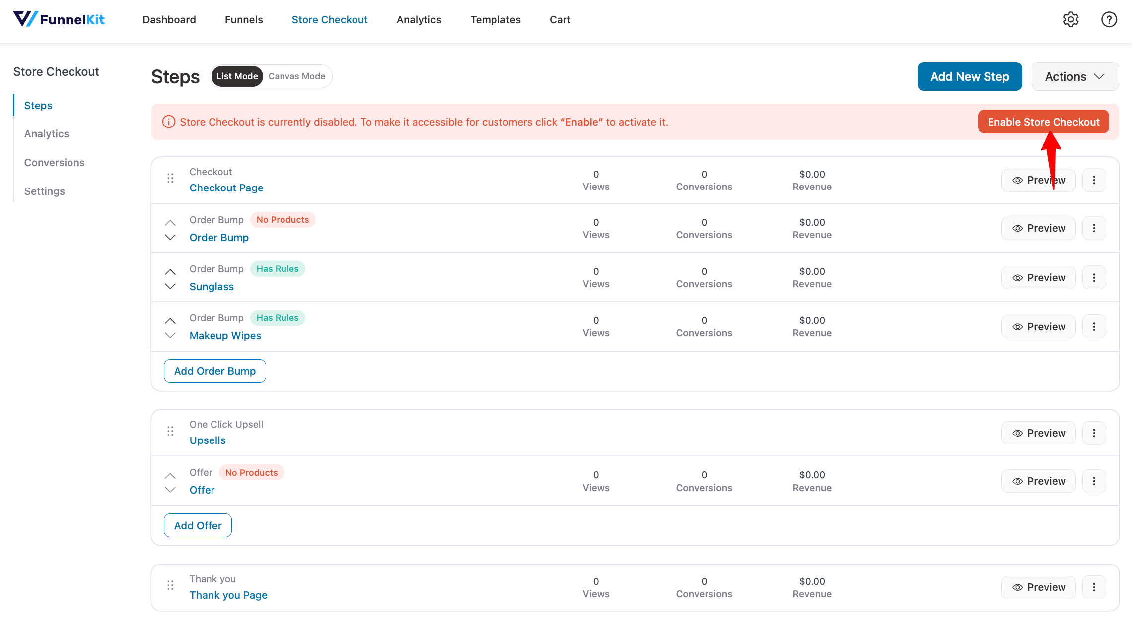 activate store checkout to recommend product in WooCommerce store