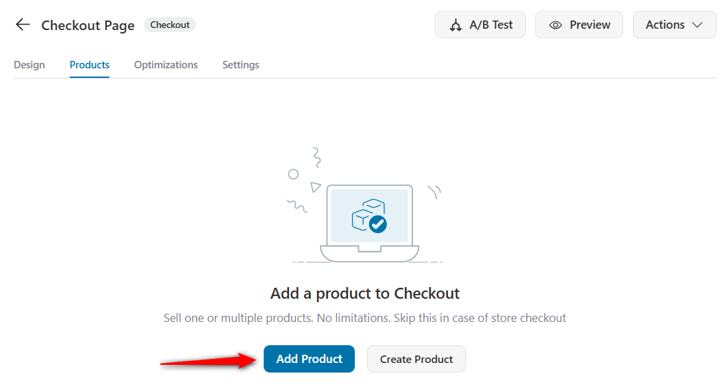 Click add product to add woocommerce items to the one page checkout 