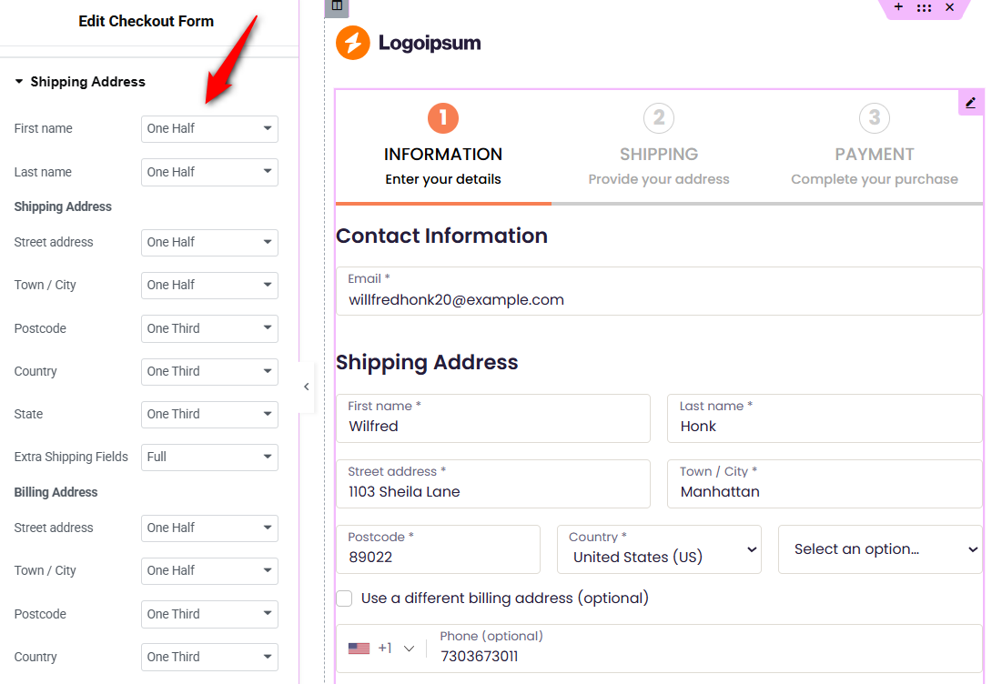 customize the woocommerce checkout form field width
