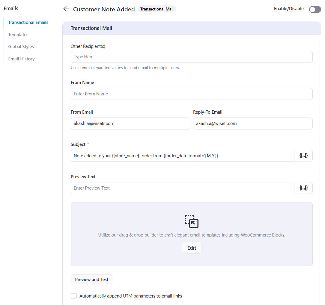 Now, let’s set up the email subject and preview. You can use a merge tag to personalize the subject and preview text. 