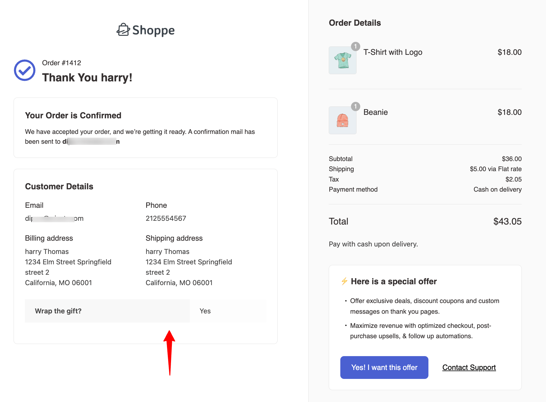 Test the thank you page with the custom field