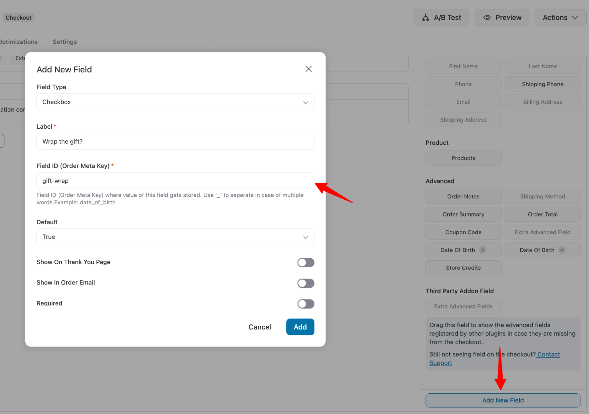 Add a custom field to the checkout page