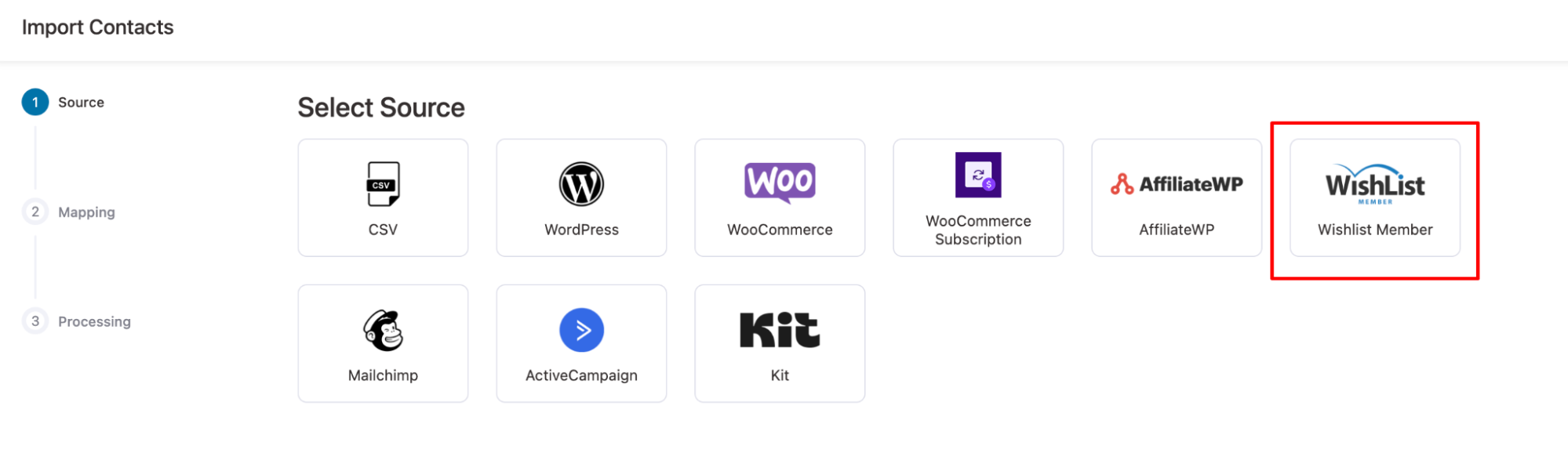 Select source as Wishlist Member.