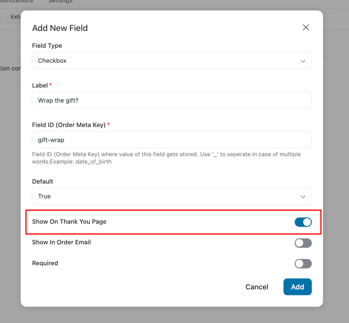 Add the custom field on the thank you page