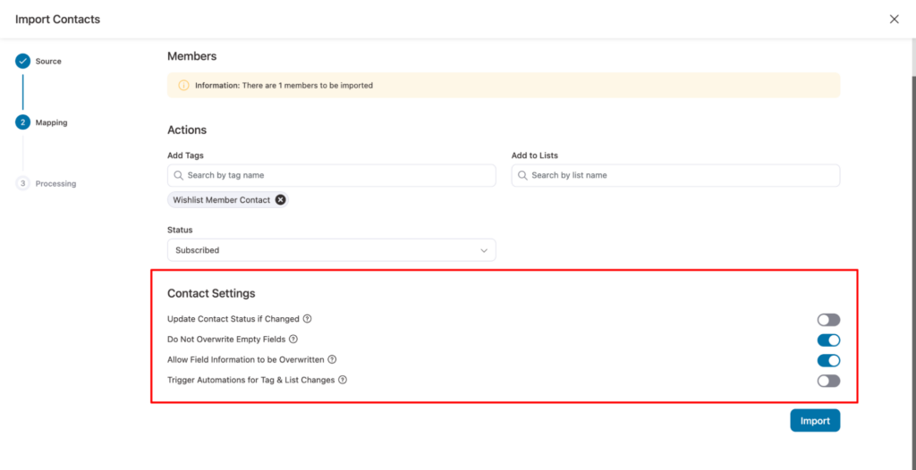 Configure the contact profile