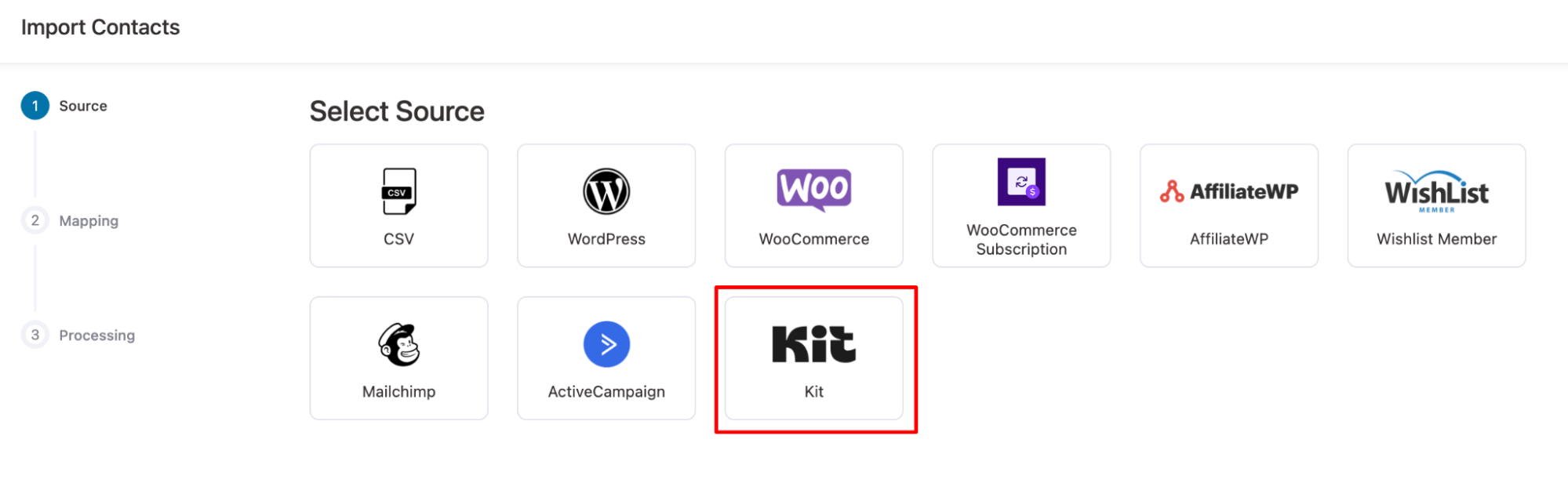 Select Kit as the source