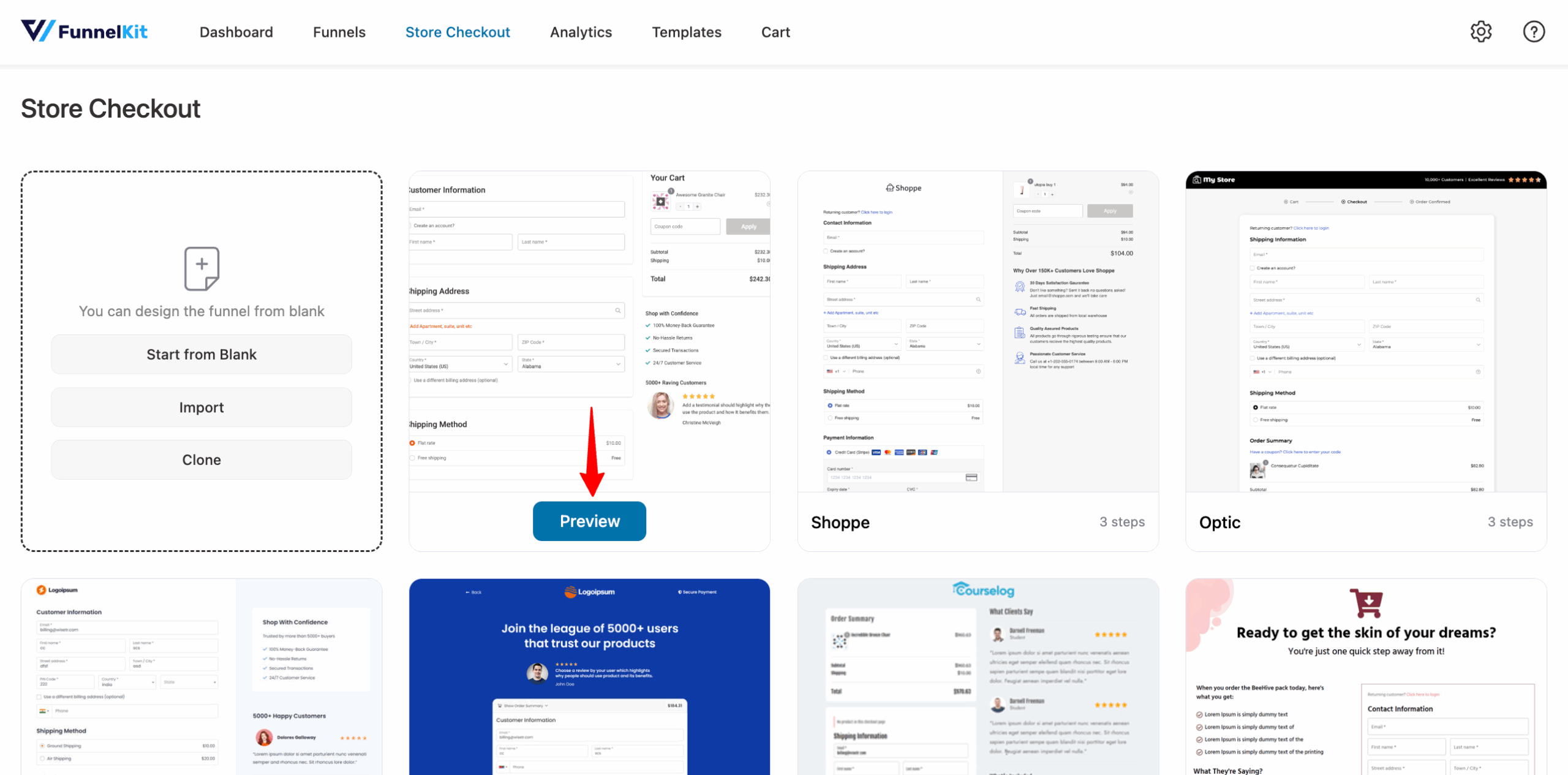 select Hific template for store checkout