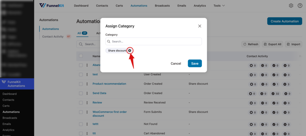 unassign a automation category