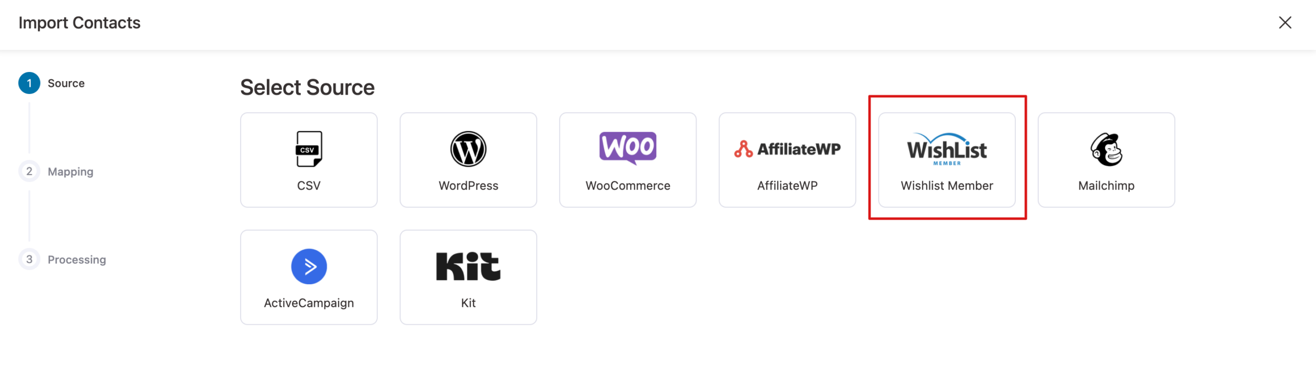 use wishlist member as source