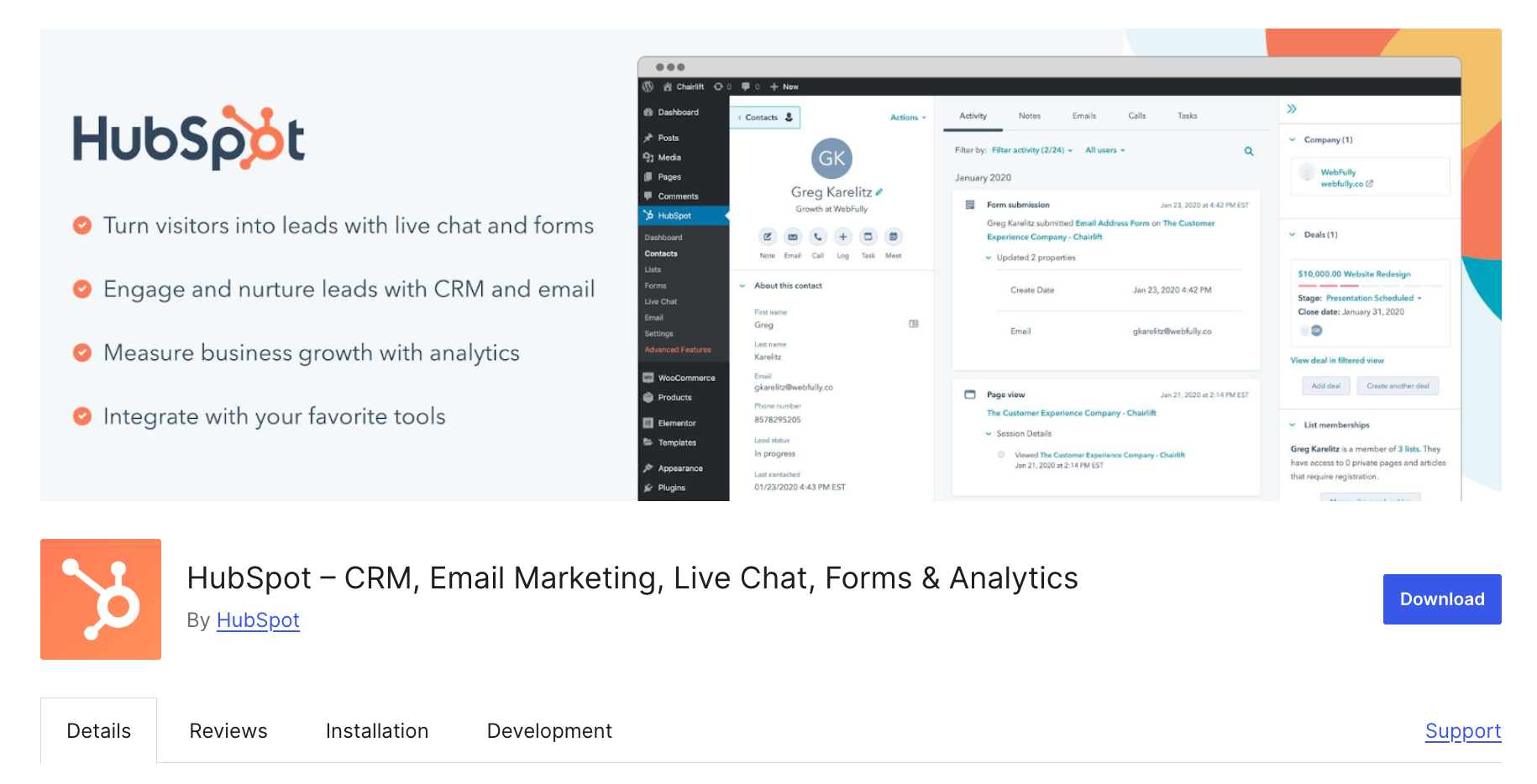 Best for Email Newsletters and Automations for WordPress : HubSpot