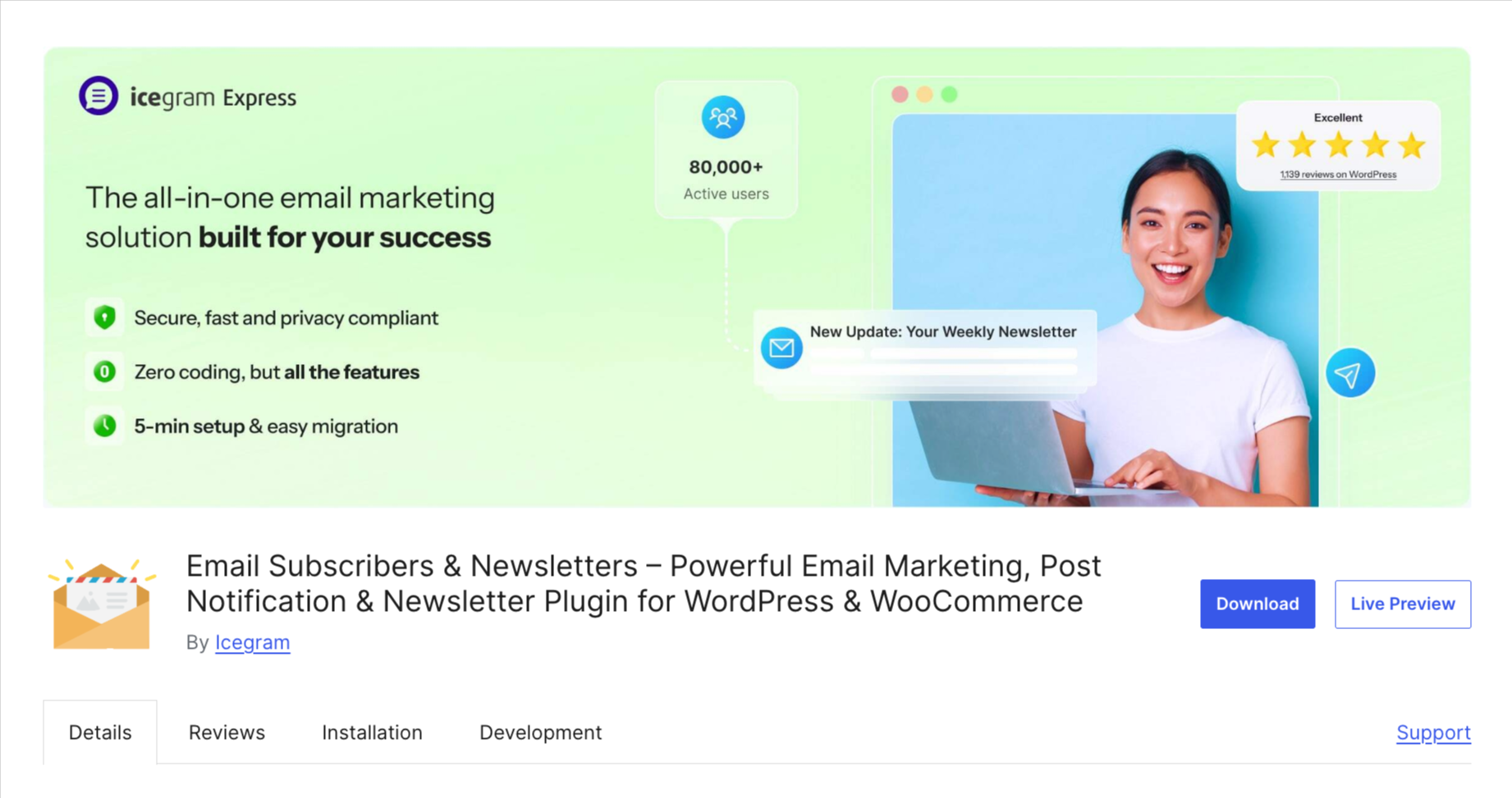 Best for Newsletters And Post Updates for WordPress : Email Subscribers & Newsletters