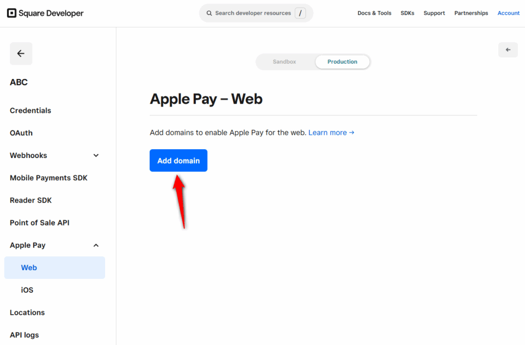 Under Apple Pay web, click on Add domain