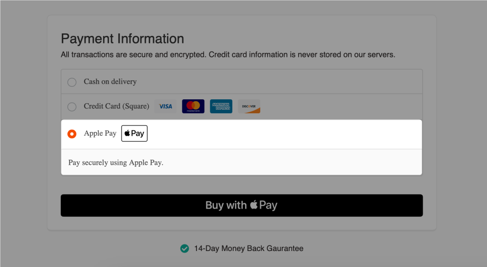 Offer inline apple pay express payment option on the checkout page