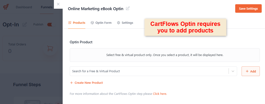CartFlows requires you to add products to your optin page