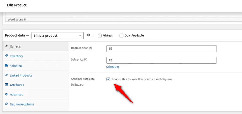 enable the product sync to Square