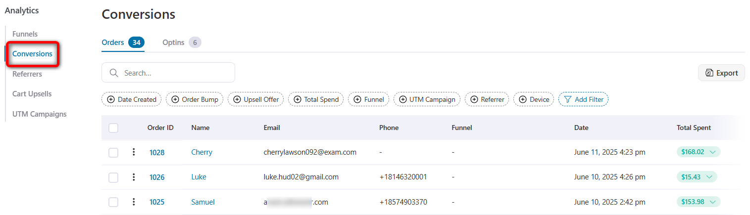 funnelkit order conversions