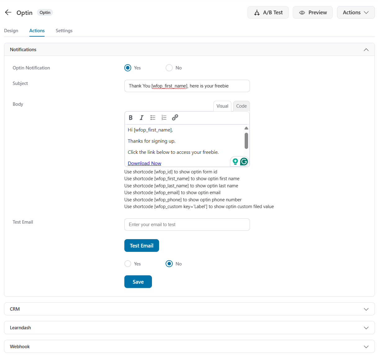 funnelkit built-in lead and admin email notifications