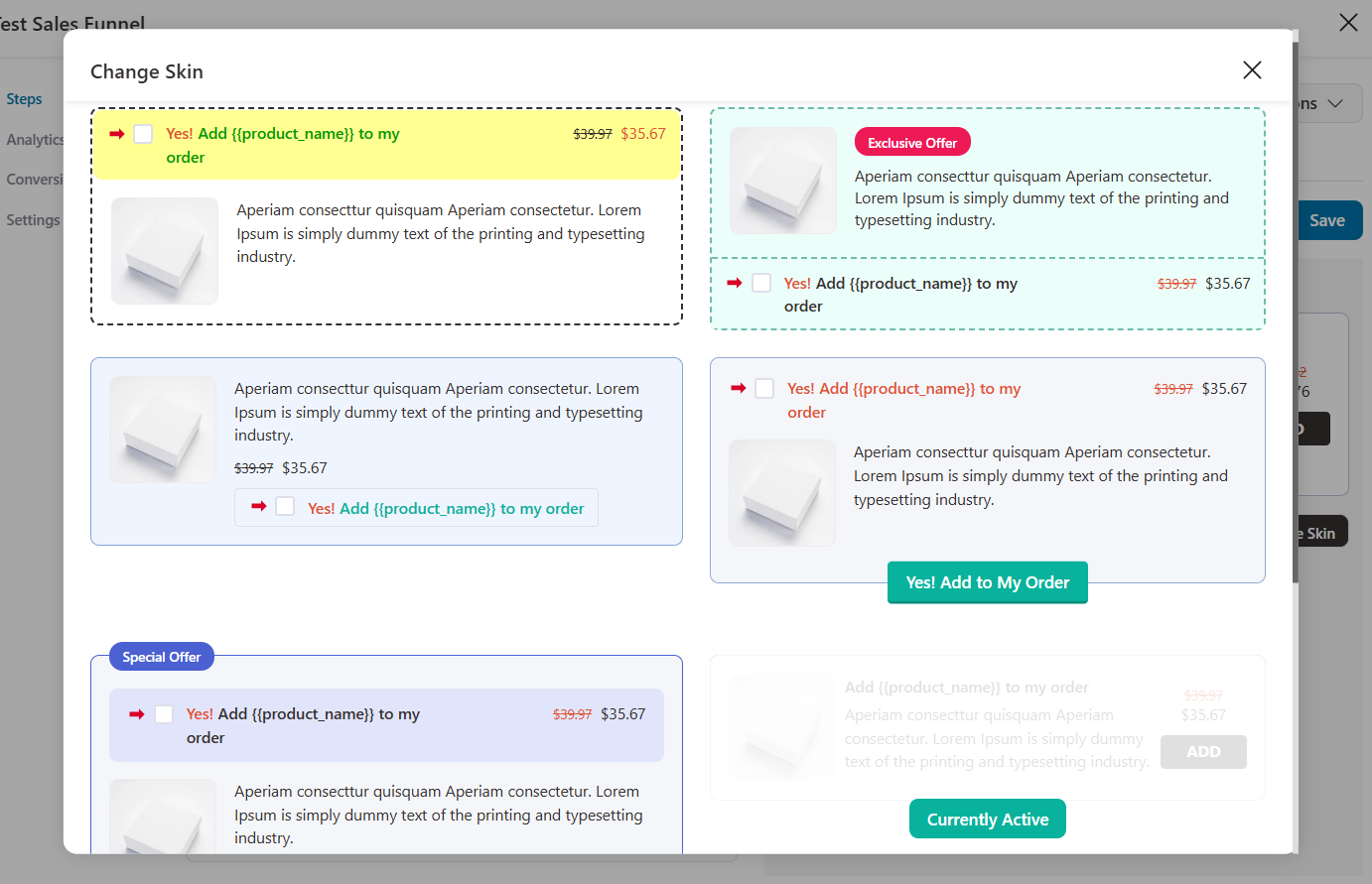 funnelkit order bump skins and social proof hover