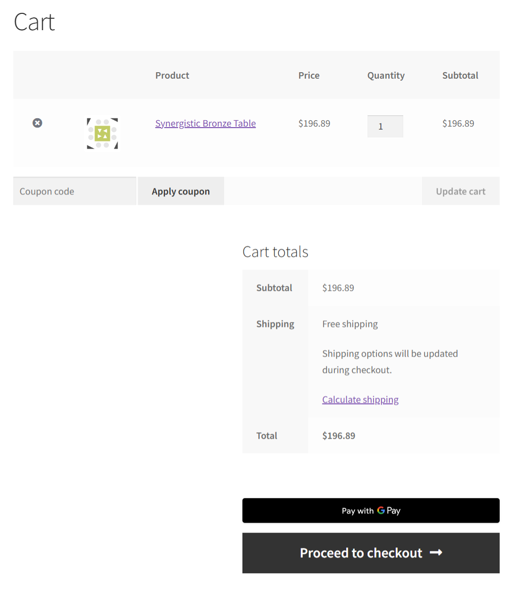 Square Google Pay button on the WooCommerce cart page