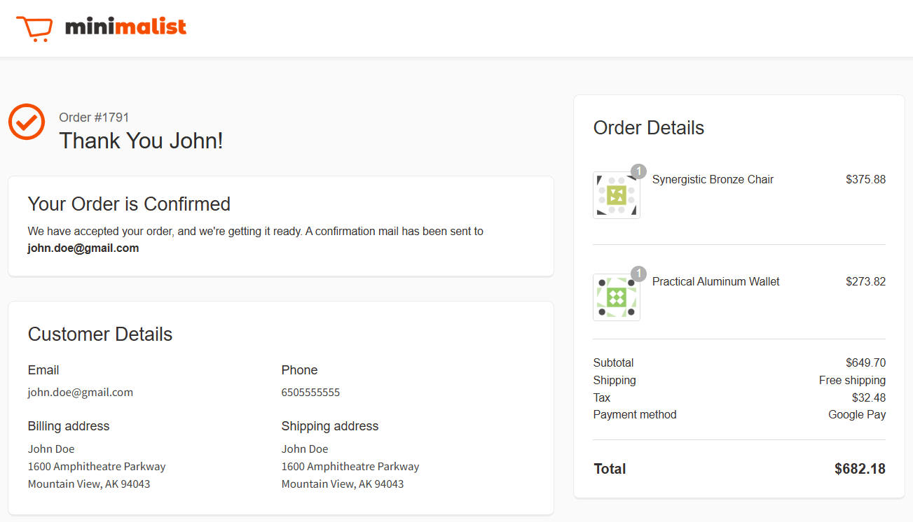 you'll land to WooCommerce thank you page created with FunnelKit after successful test order