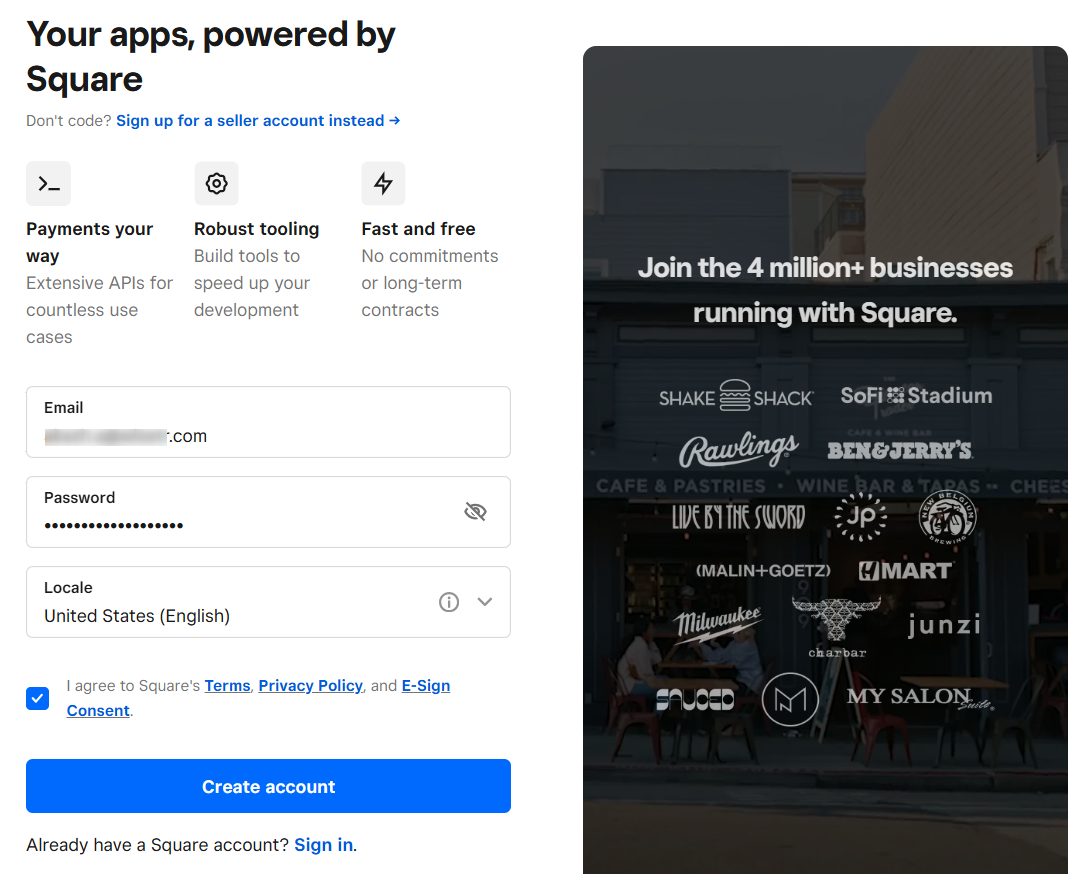 Login to your Square Developer account