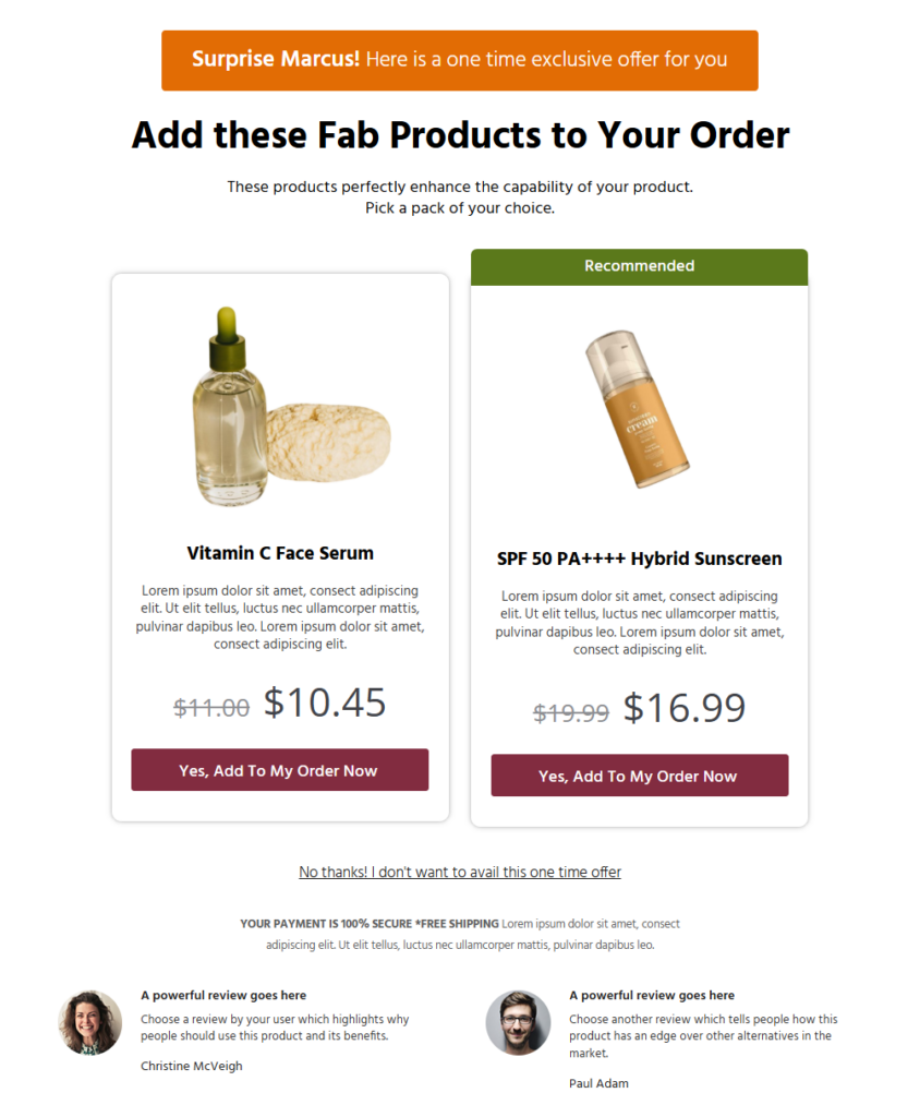 FunnelKit multi-product one-click upsells