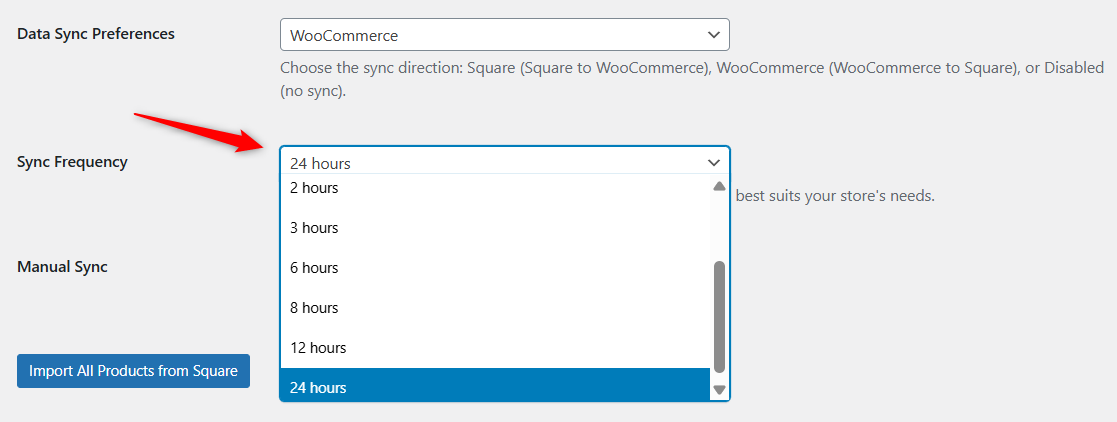 woocommerce square product and inventory data sync frequency