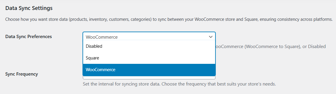 woocommerce square product and inventory data sync settings