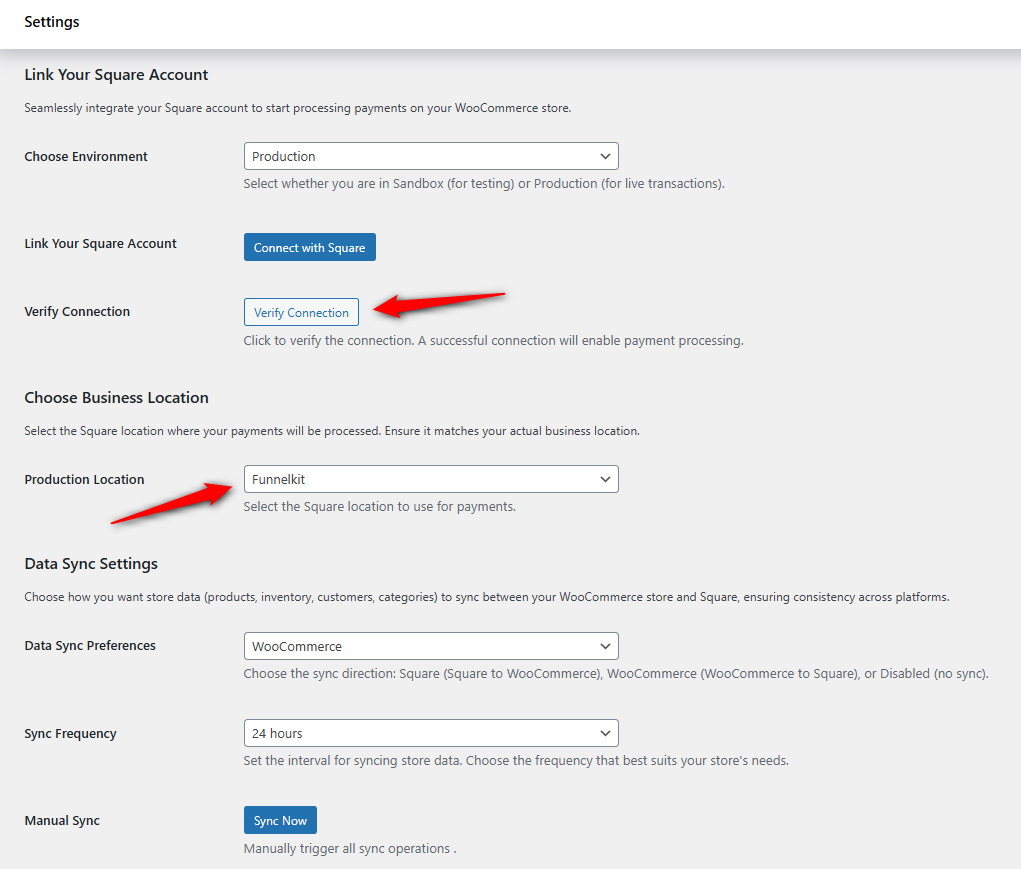 Check if the WooCommerce Square API connection is properly configured