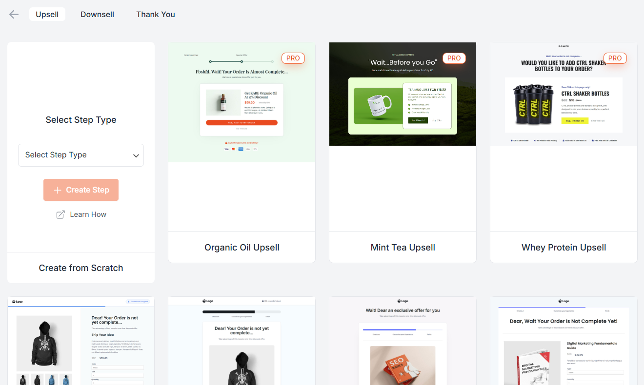 cartflows upsell templates
