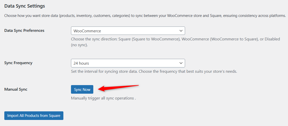 woocommerce square product and inventory data manual sync